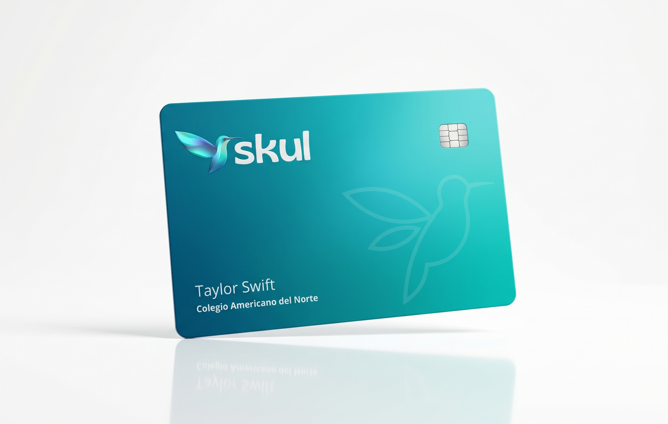 Tarjeta SKUL Bank de color aqua, vista conceptual